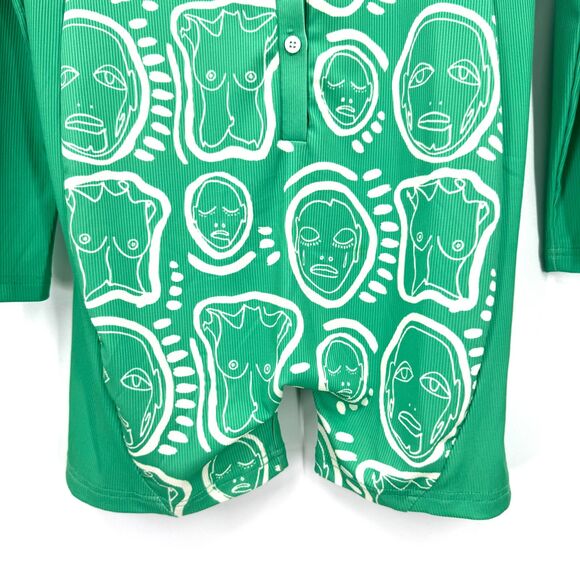 PATRICK CHURCH Rare Kelly Green "Endless Summer" Ribbed Romper Bodysuit Size L - Picture 3 of 5